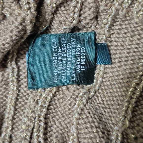 Lauren Ralph Lauren Boat Neck Gold Cable Knit Sweater Button Shoulder Accent - Picture 12 of 12